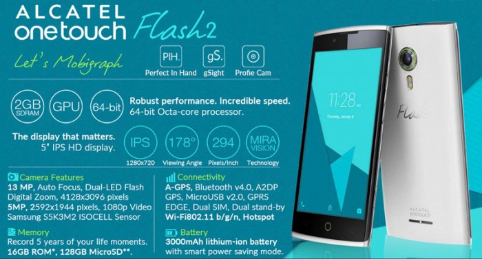 Alcatel OneTouch Flash 2 is one of the best featured phone in this price range.