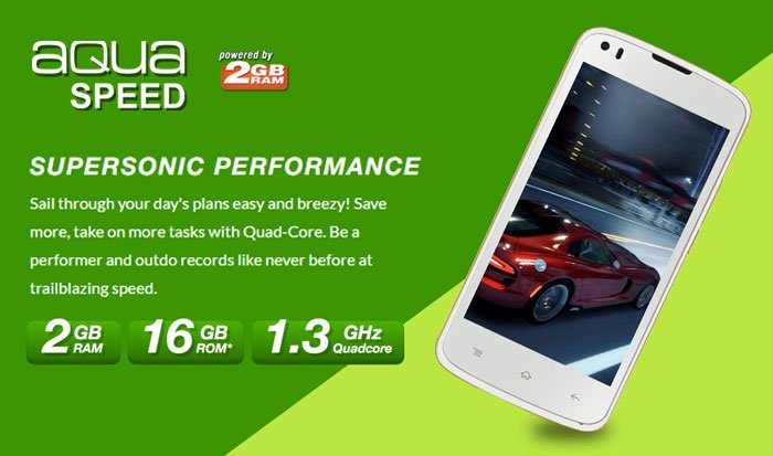 Intex Aqua Speed: A phone having 2 GB RAM, 8 MP camera, and 1.3 GHz Quad core processor